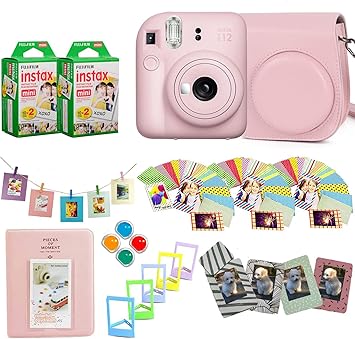 Fujifilm Instax Mini 12 Instant Camera + Pro Design Accessory Bundle with Protective Case, Magnetic Frames, Album, Frames Design Kit 40 Sheets Blossom Pink