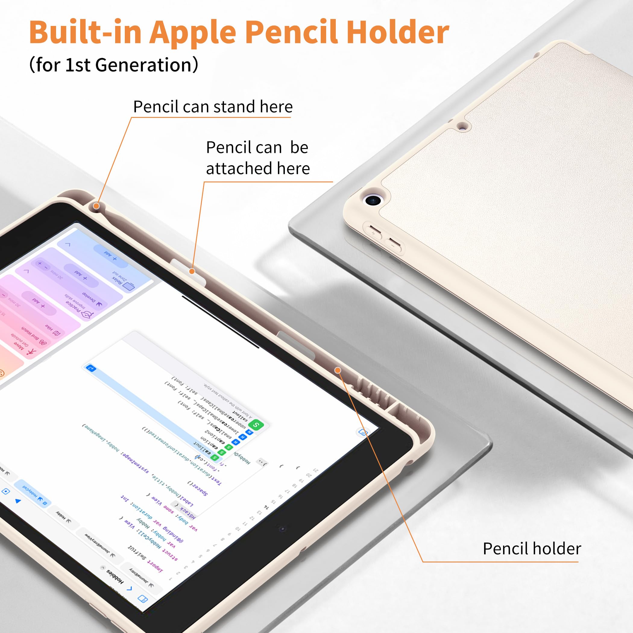 CACOE Custodia compatibile con iPad di 9a generazione 2021/8a generazione 2020/7a generazione 2019, custodia da 10,2 pollici con portapenne, cover posteriore in morbido TPU Auto Wake/Sleep, Polar Star