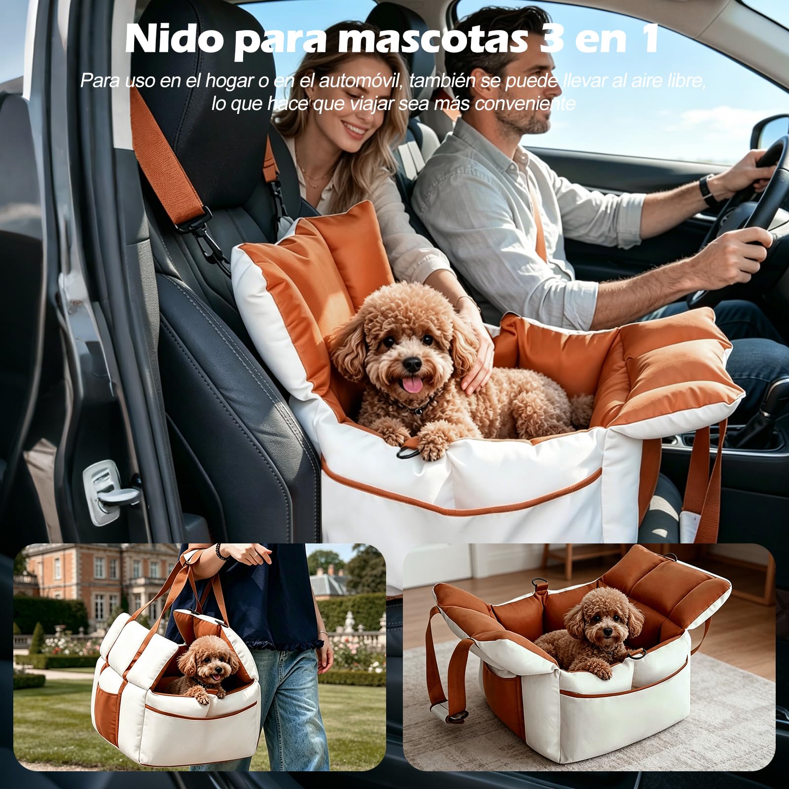 Ergocar Mascotas Asiento para Coche con Consola Central Tejido Oxford Impermeable Resistente Al Desgaste y Que No Atrapa El Pelo Respaldo Ajustable Cinturón De Seguridad Doble Capa Asiento Elevado