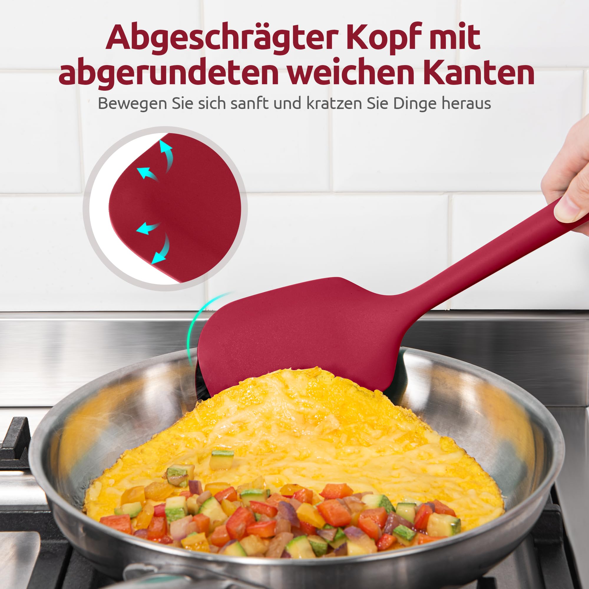 U-Taste 5 Stück Silikon Küchenhelfer, 315℃ hitzebeständiger, Rot | Kochutensilien, antihaftbeschichtetes Pfannenwender Löffel zum Mischen Servieren Braten Rühren