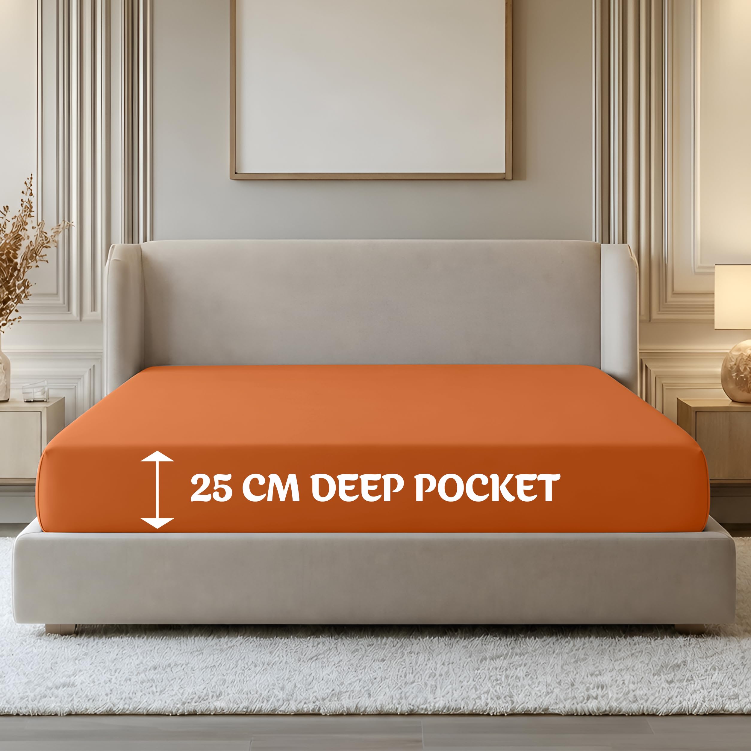 Oxford Homeware Rust Single Fitted Sheets -100% Brushed Microfibre 1800 Easy Care 25 Cm Deep Single Bed Sheet - Shrinkage And Fade Resistance