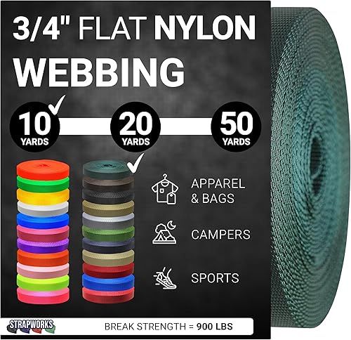 Miniatura 41 de Strapworks Rollo de correa de nailon resistente de 3/4 pulgadas para cinturón, mochila, eslinga, collar, correa, correas y más, 10, 20 o 50 yardas
