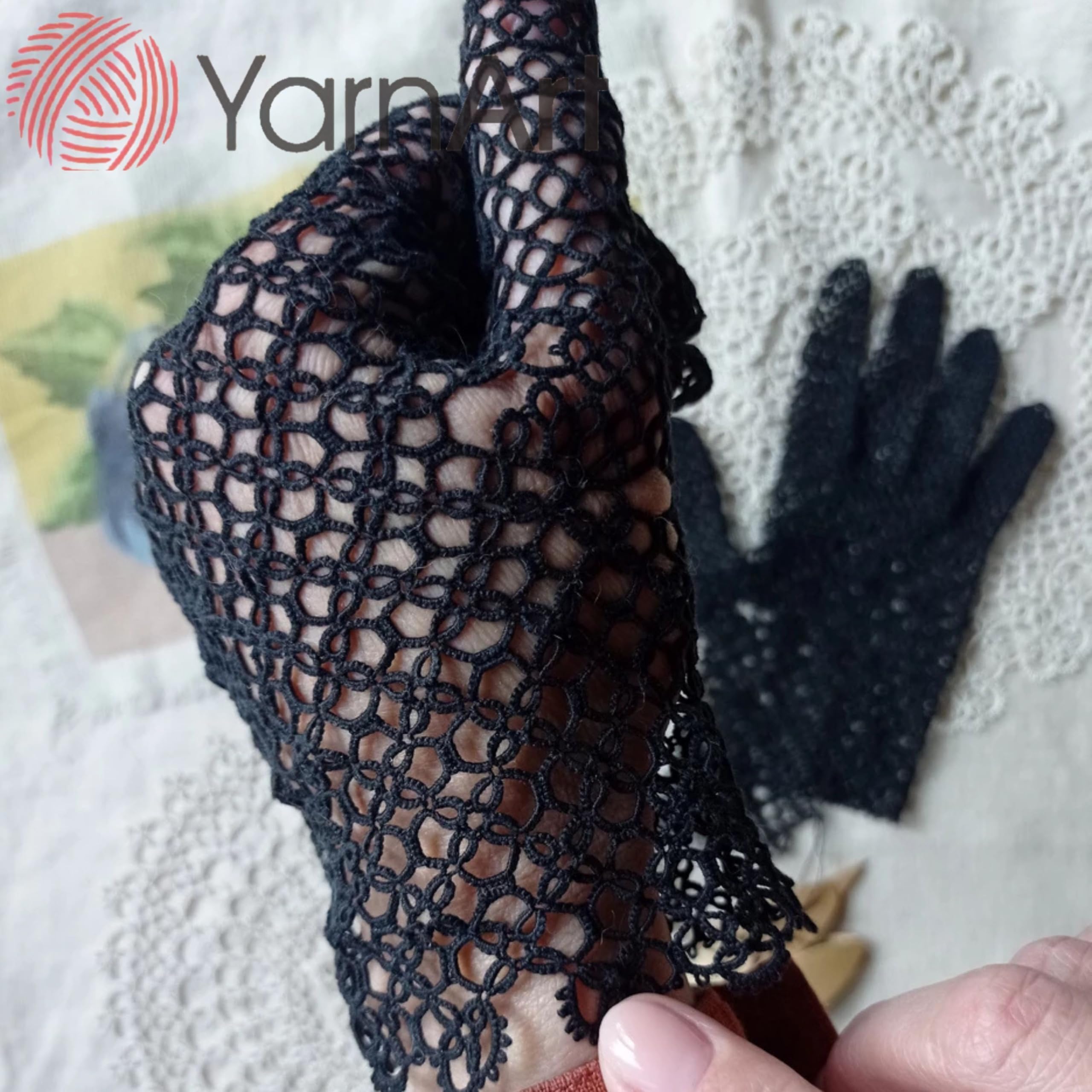 YarnArt Canarias 100% Mercerized Cotton Crochet Thread – 20g (0.7 oz), 203 Yards – Ultra Fine Lace Weight Yarn for Crochet, Lace, Doilies, Embroidery & Accessories (9999, Black)