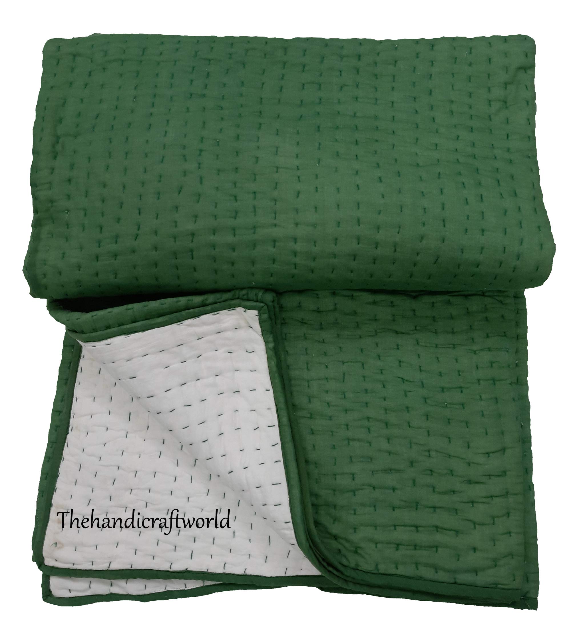 thehandicraftworld Kantha Quilt Baby and Toddler Quilt Bedspread Boys/Girls/Adult Twin/King/California King Size (Green, 108x108 Inch California Super King)