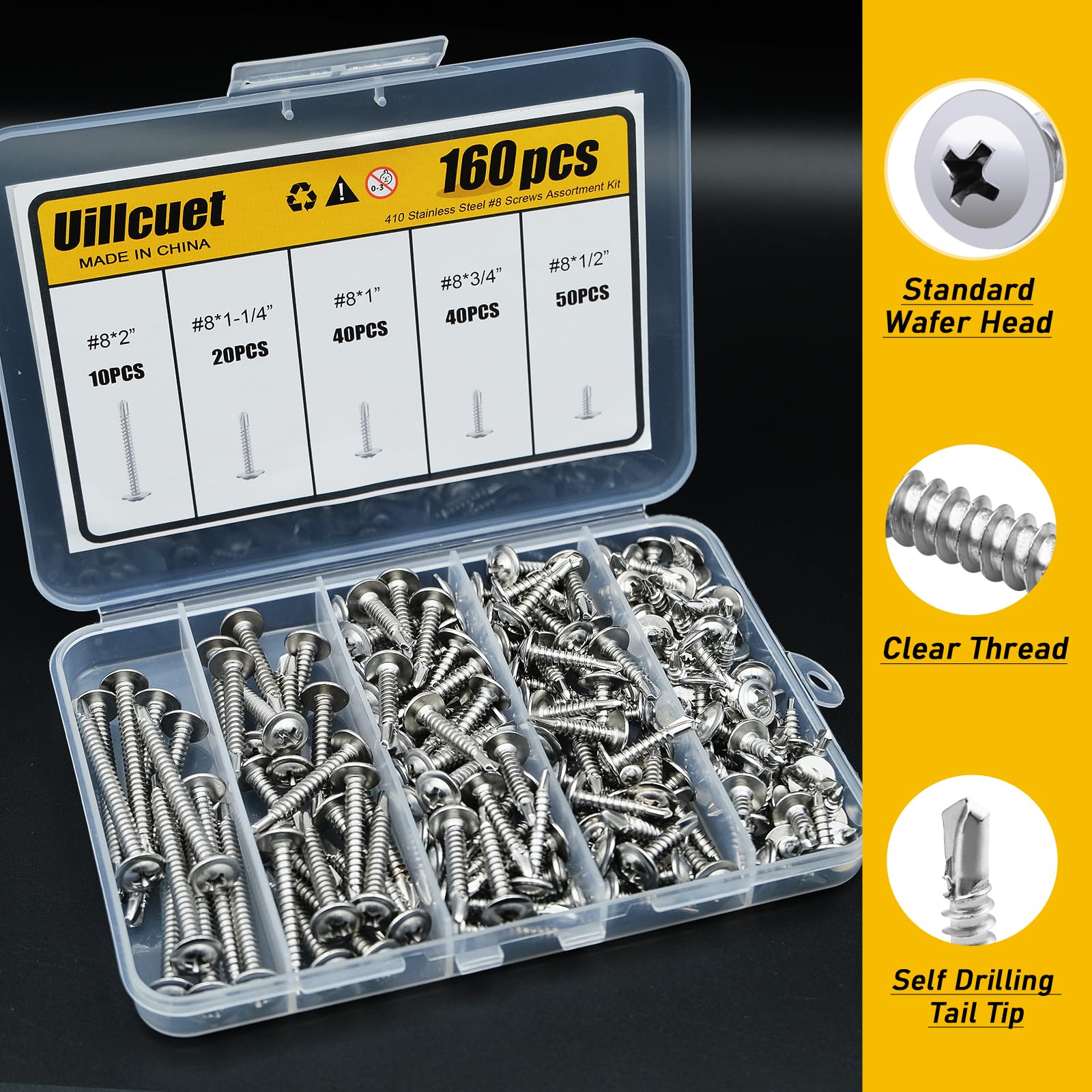 145pcs #8 Self Tapping Screws For Metal - Stainless Steel Sheet Metal Screw Assortment Kit - View #13