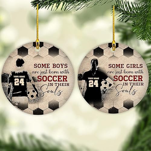 Adorno de Navidad de fútbol personalizado con nombre y número 2022, adornos de fútbol personalizados para Navidad, adorno de fútbol hecho a mano con