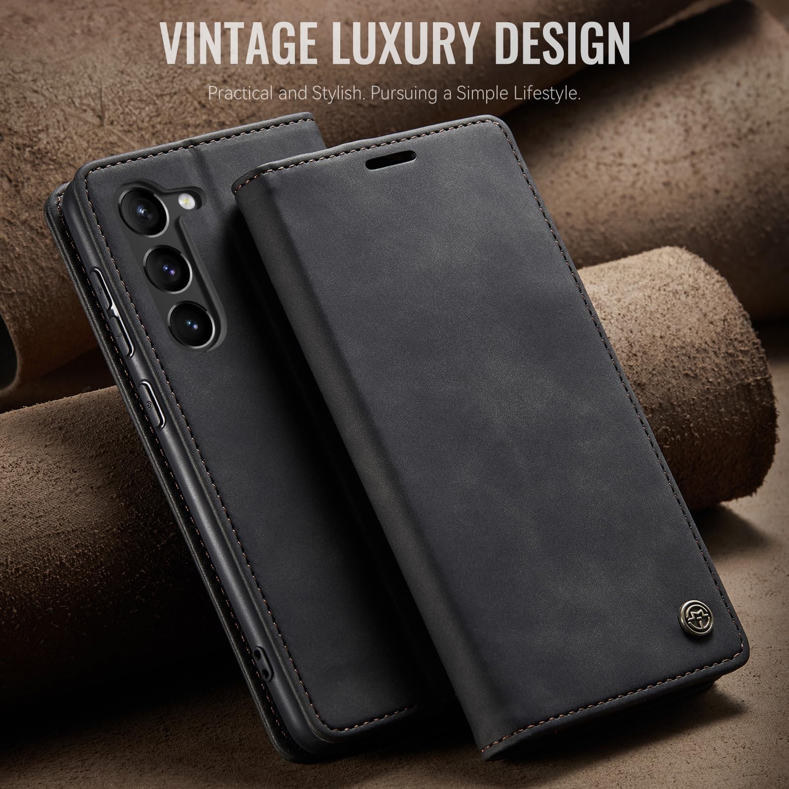 Coque pour Samsung Galaxy S23 5G Premium Housse Cuir Protection Pochette Rabat Portefeuille Flip Case Porte Magnétique Coque Étui pour Samsung Galaxy S23, Noir