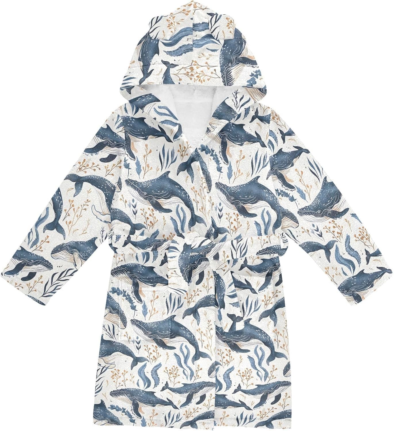 senya Underwater Humpback Whales Toddler Hooded Bathrobe Kids Soft Plush Bath Towel Robes for Boys Girls 2-12 Years