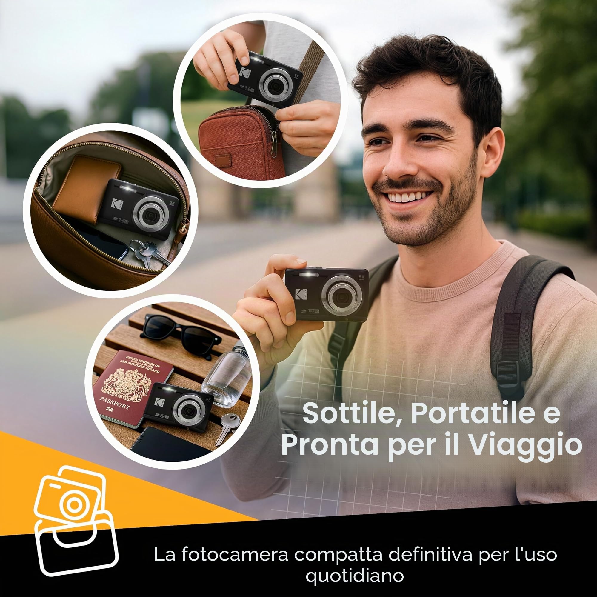 Set fotocamera digitale con fotocamera digitale compatta Kodak Pixpro FZ55, scheda SD da 32 GB e panno per la pulizia Clikoze