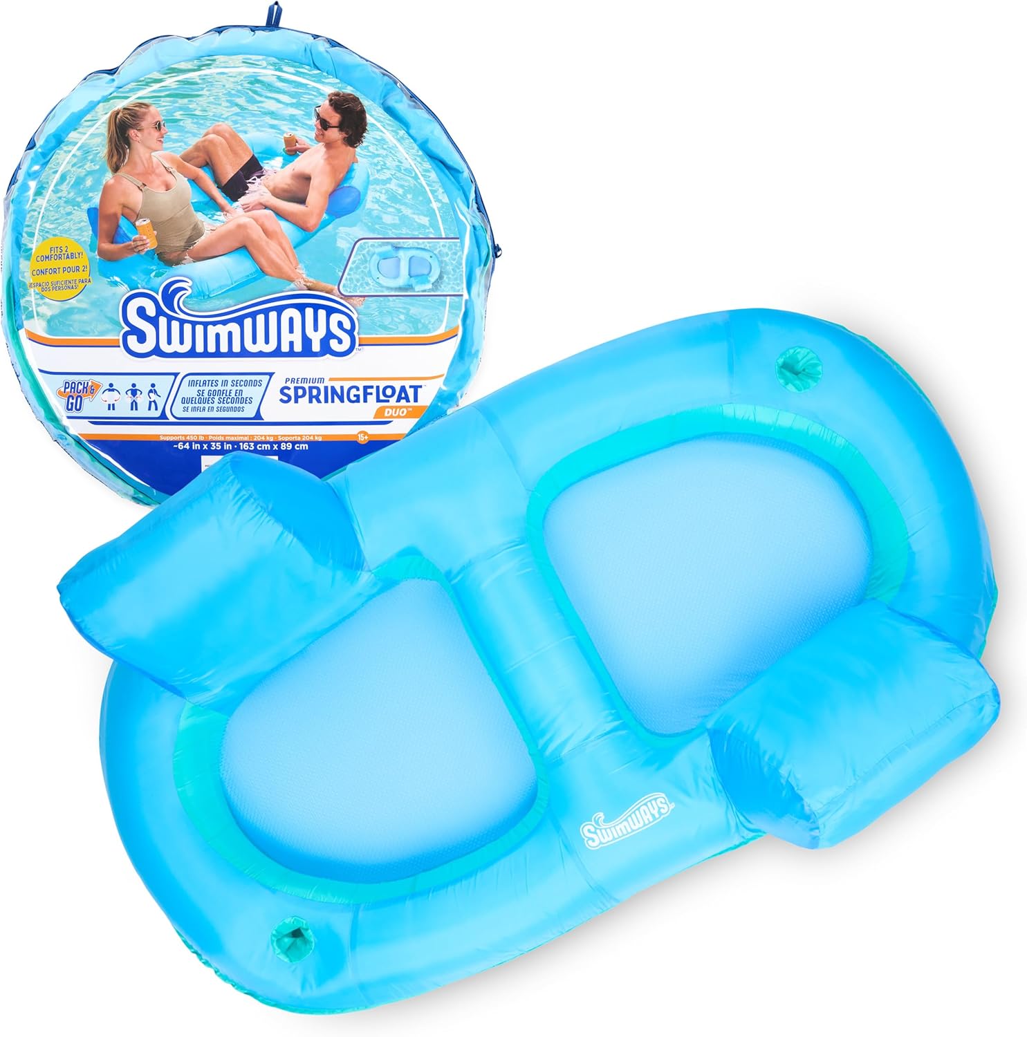 Product: SwimWays Spring Float Premium Duo, Pool Chair Fits 2 Adults, Inflatable Pool Floats Adult with Fast Inflation for Ages 15 & Up