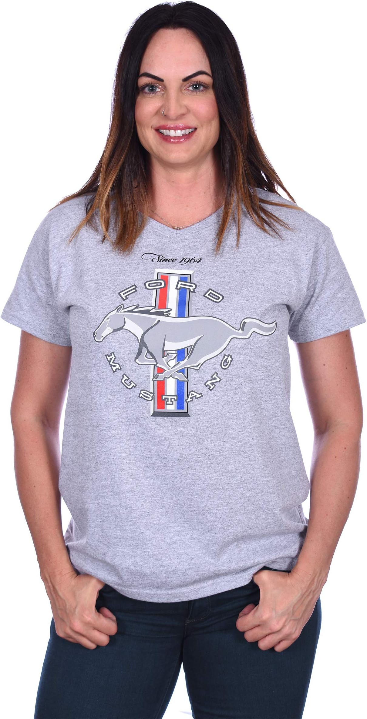 JH DESIGN GROUP Women's Ford Mustang Classic Emblem T-Shirt in Black Red or Heather-Gray