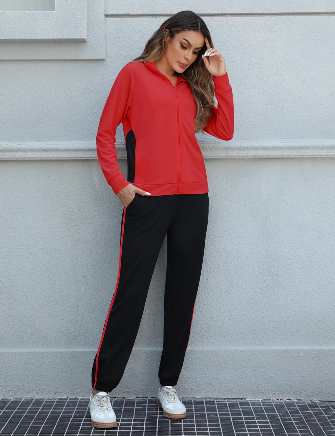 Marvmys Color Block Tracksuit for Women 2 Piece Outfits Fall Sweatsuits Zip Up Jogging Suit Long Sleeve Jogger Lounge Sets - Image 4