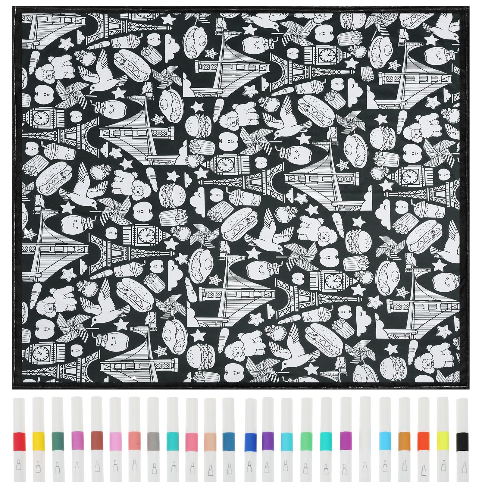 YUNYOUC DIY Colouring Blanket with 24 Colour Markers 156x125cm Colour Your Own Throw Blanket Arts and Crafts Activity Set Personalised Soft Polyester Throw‌ Home Decor Gifts for Christmas(Style G)