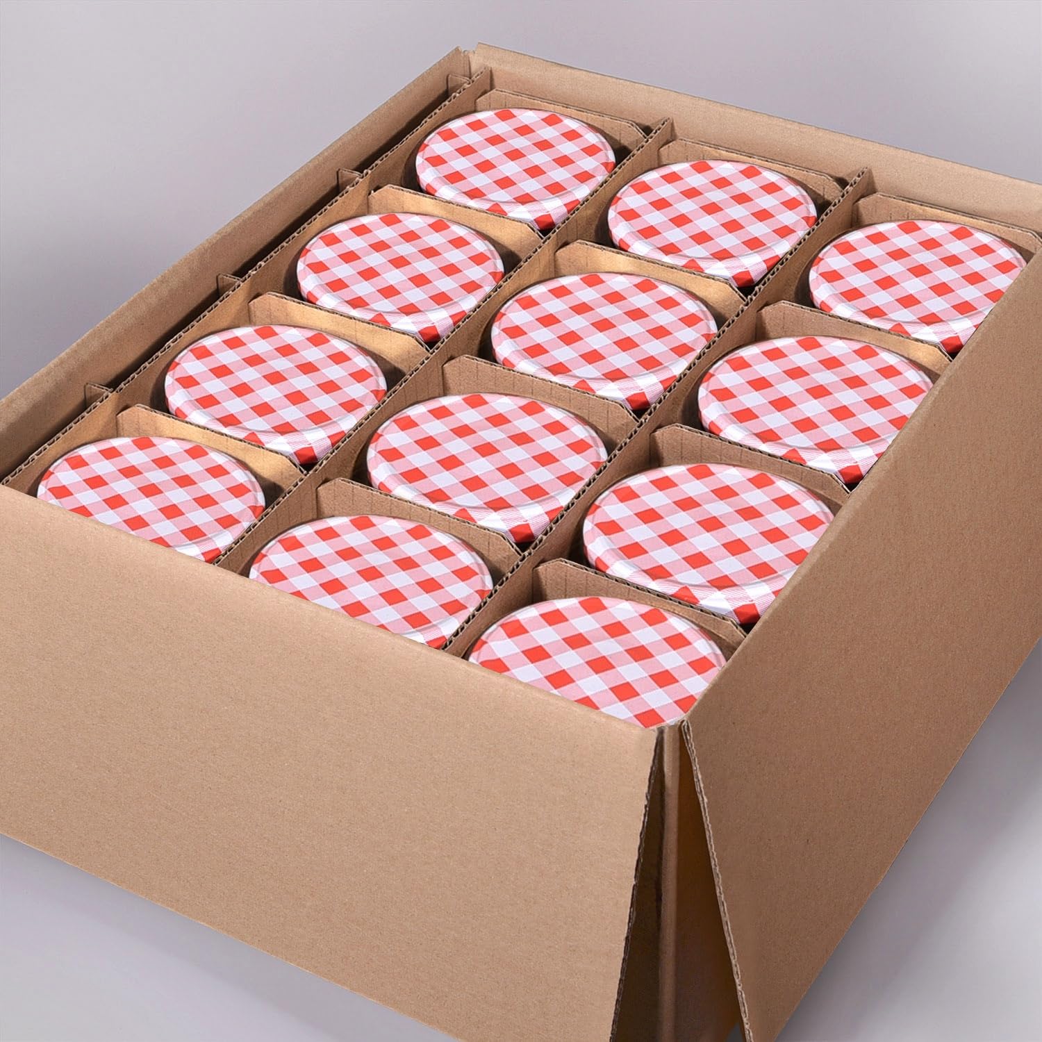 Oputec Lot de 48 bocaux de 282 ml avec couvercles à visser rouges à carreaux – Parfaits pour les confitures, les confitures et plus encore, petits bocaux avec couvercle, parfaits comme pots à