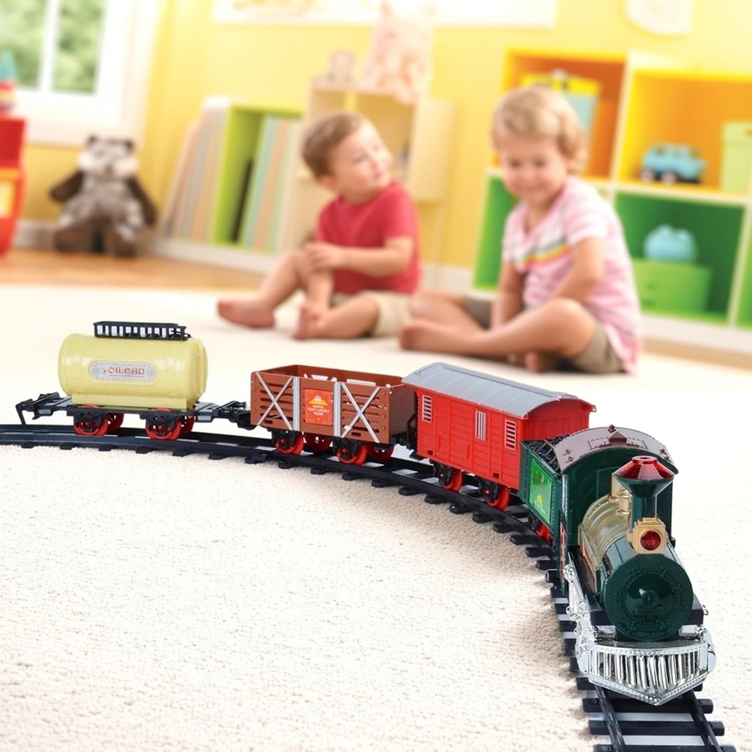 BPC Kids Electric Train Set with Locomotive Engine, Classic Christmas Train Set for Under The Tree, Battery-Operated Toy with Lights, Sounds, Large Track Layout