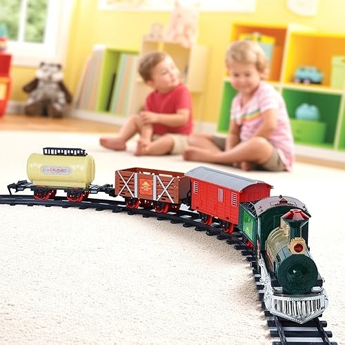 Miniatura 4 de BPC - Juego de tren eléctrico para niños con motor de locomotora, juego clásico de tren navideño para debajo del árbol, juguete a pilas con luces,