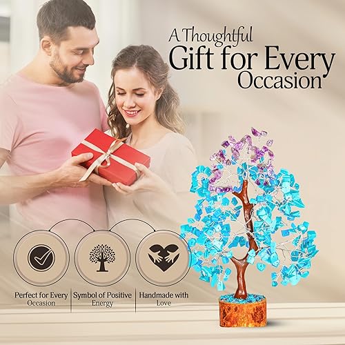 Miniatura 8 de YATSKIA - Árbol de chakras de cristal de amatista turquesa  Feng Shui Wire Bonsai Money  Regalo de buena suerte riqueza Abundnace  Siete chakras