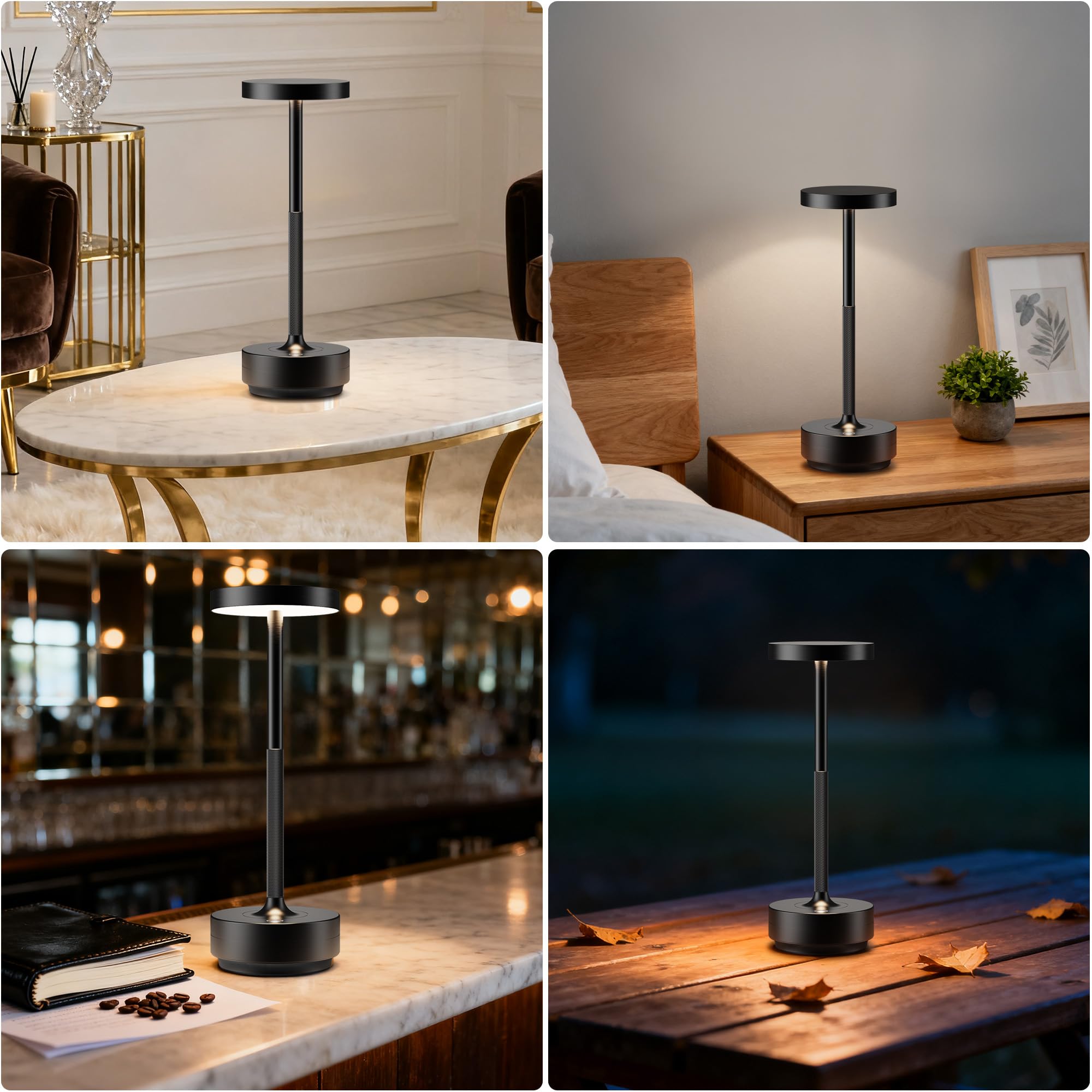 Lámpara de mesa inalámbrica LED recargable regulable 5000 mAh 3 modos de luz uso interior/exterior batería larga duración portátil USB-C lámpara de mesa (negro)