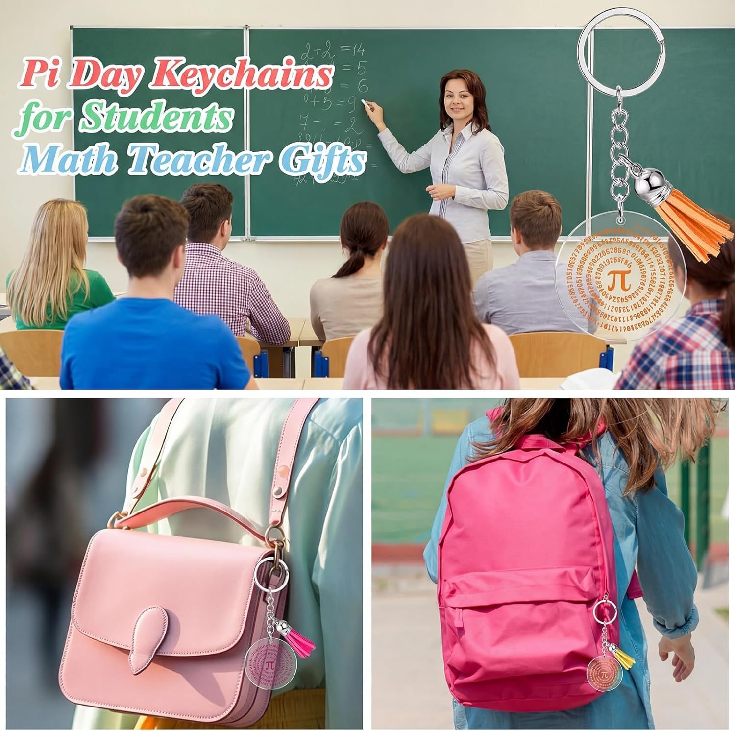 Remuuly 100 Pcs Pi Day Keychain Gift Bulk Math Party Favor Pi Symbol Keychain for Event Math Teachers Lover Club Party Favors