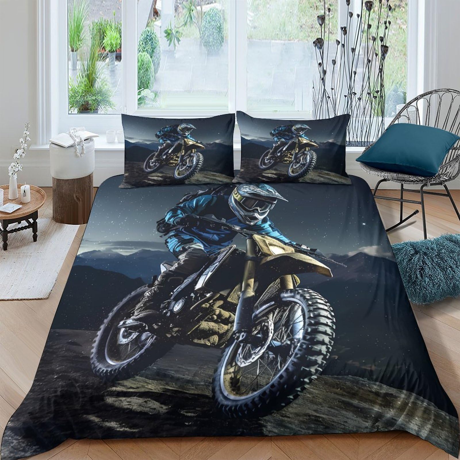 Ctjqhvkz Style-9 3D Printed Motocross Racing Fitted Sheet Microfiber Soft Breathable Dirt Bike Mattress Cover For Bedroom Decor Single（135X200cm）