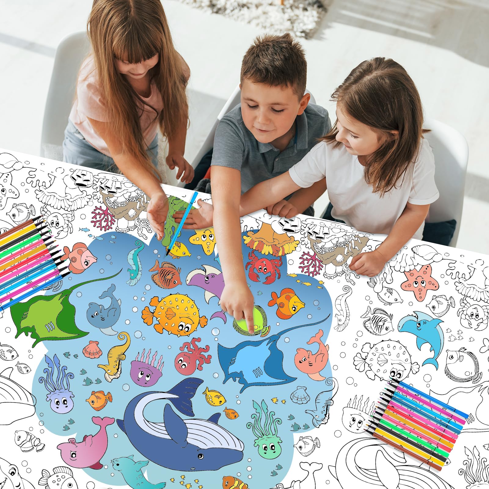 Poster Géant à Colorier PHOGARY 76x183cm - Nappe D'Anniversaire Enfants | Activité Groupe, Décoration Fête