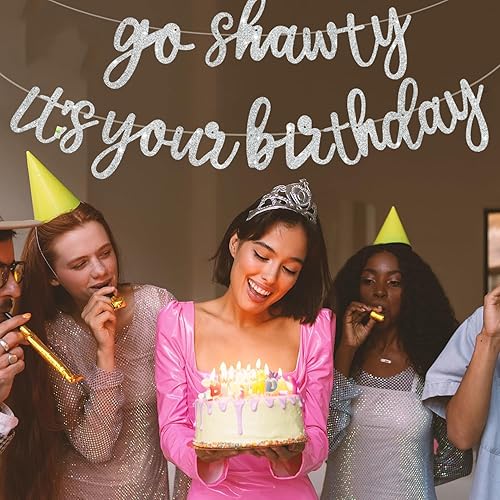 Miniatura 131 de BEISHIDA Cartel Purple Go Shawty It's Your Birthday - No DIY - Cartel de feliz cumpleaños con purpurina con temática de hip hop, pre-encordado