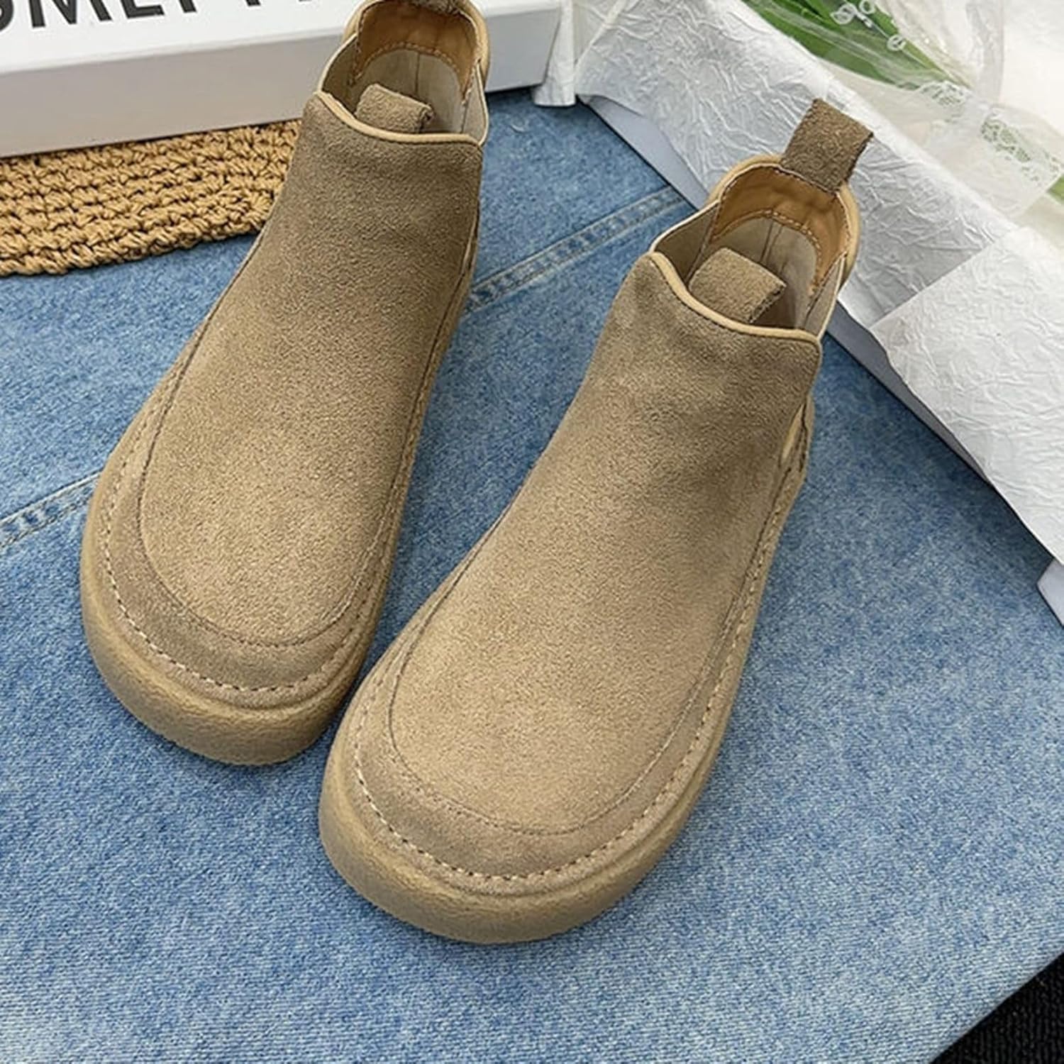 [WOOYOO] レディース アンクルブーツ ショートブーツ 短靴 チェルシーブーツ 袴用 スエード調 足細 着脱簡単 秋冬 歩きや