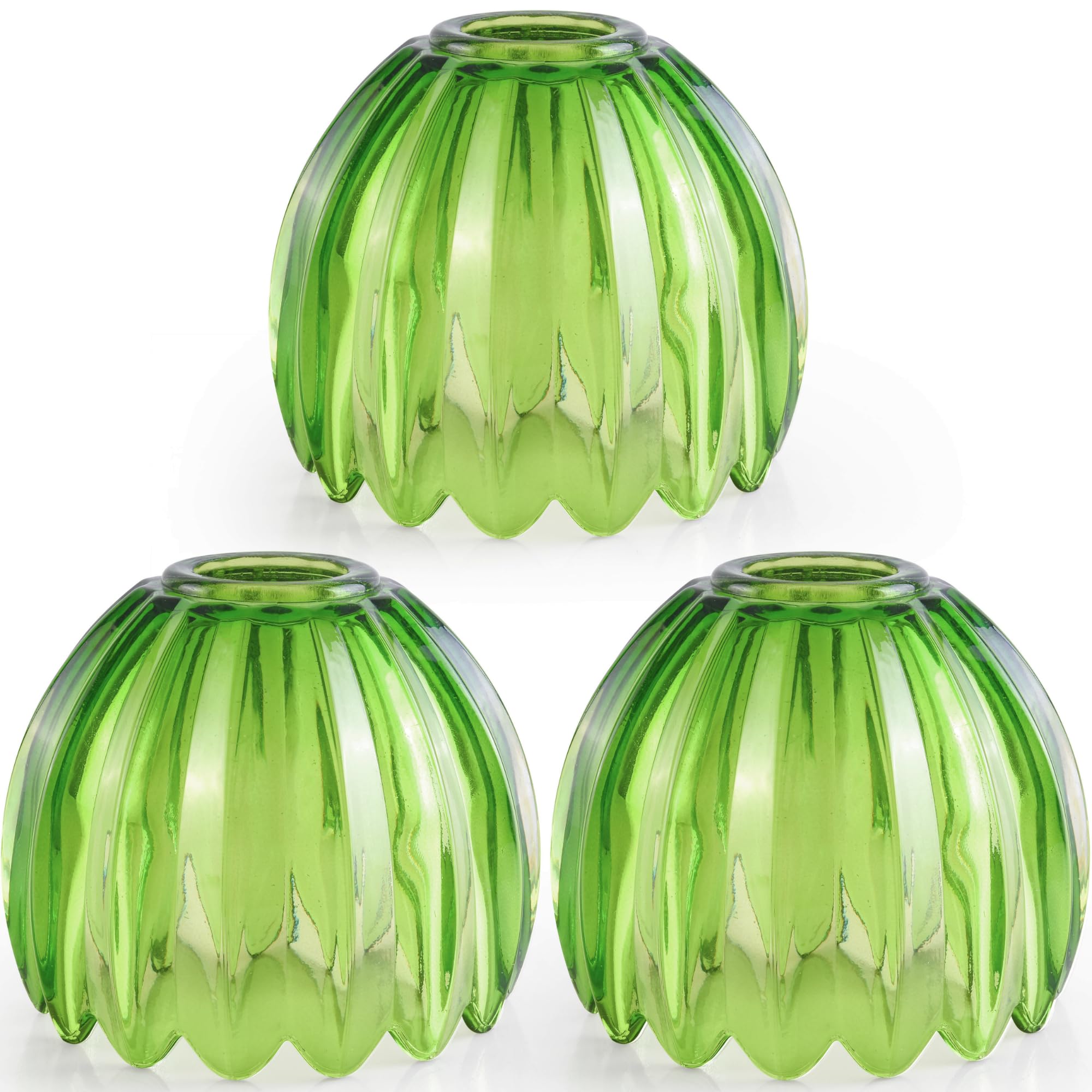 Photo 1 of ****missing one*****GO&SO Small Glass Green Tulip Lamp Shades 3 Pcs Flower Art Blown Pendant Lamp Shade,1.65" Top x 4.33" Diameter x 4.13" Height,1.58lb,Replacement Mini Lamp Shade for Table Wall Lamp Chandelier Decor