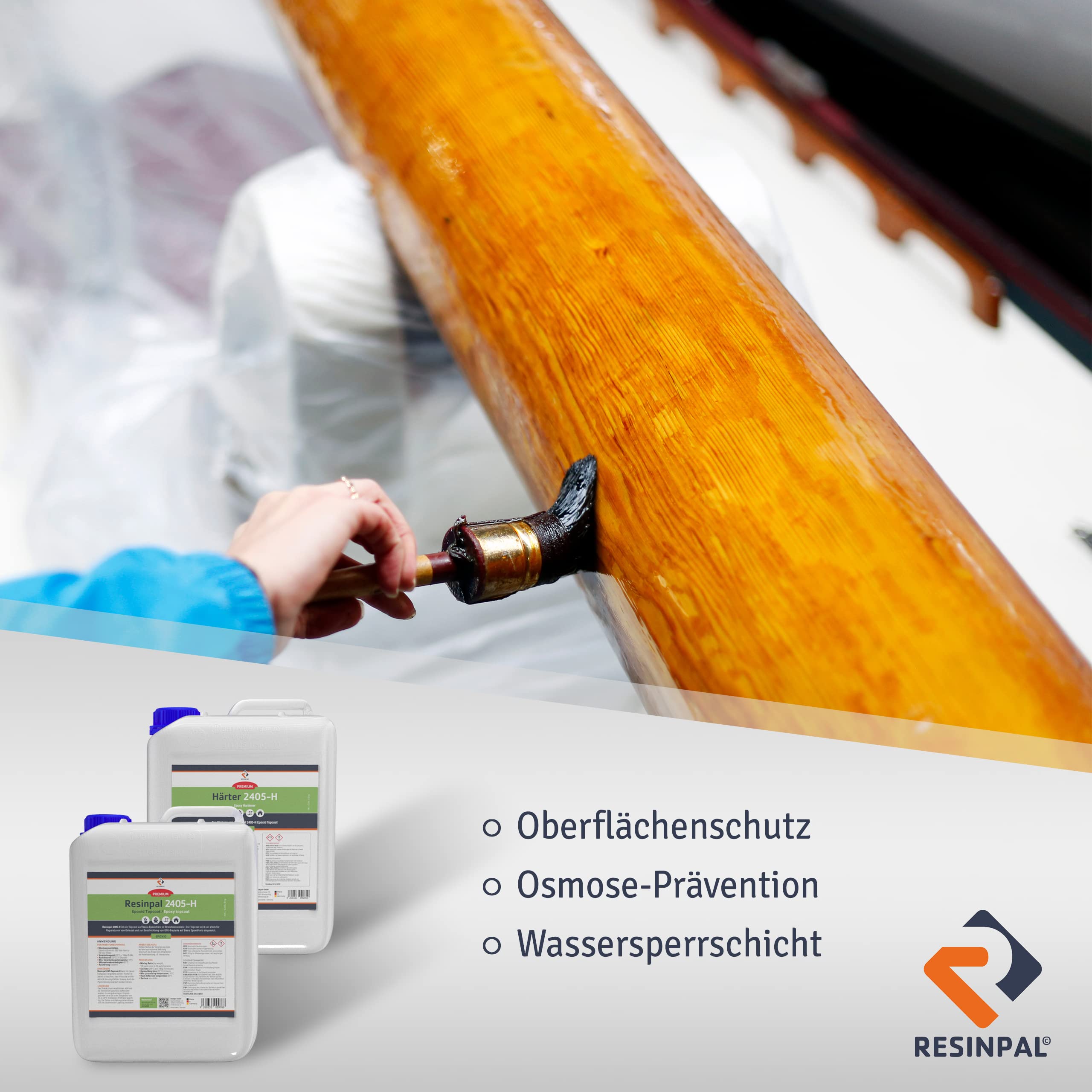 Epoxid Topcoat Resinpal 2405-H | 7,5 kg Epoxy-Topcoat-Set | Glaskar und geruchsarm | Zum Versiegeln und Beschichten | Für Bootsreparatur und als Holzschutz |UV-Resistent | Auf Basis Epoxidharz |
