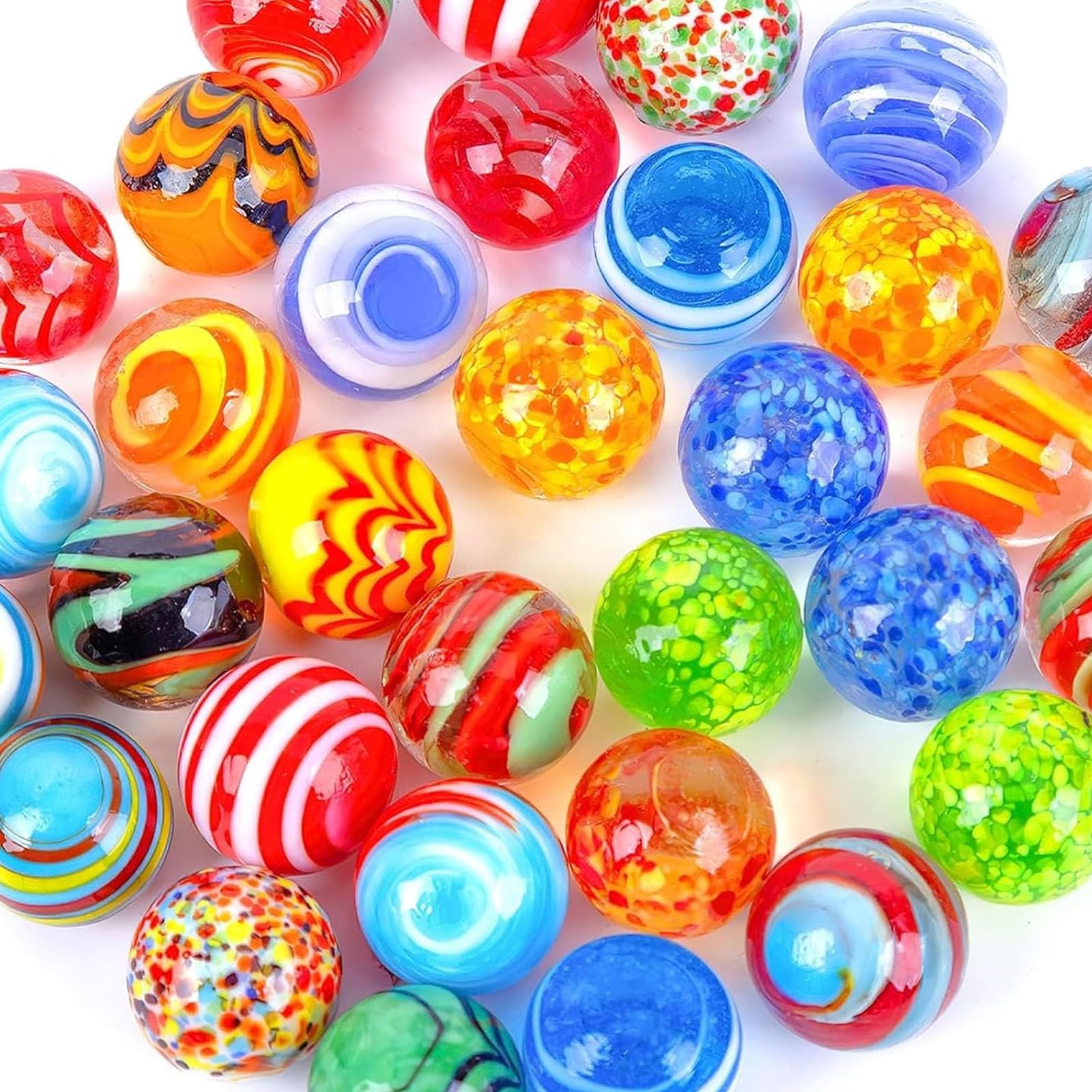 SallyFashion 32PCS Glass Marbles Bulk, 16mm/0.6inch Handmade Colorful Assorted Marbles for Kids Gift & Game Decoration-image-18