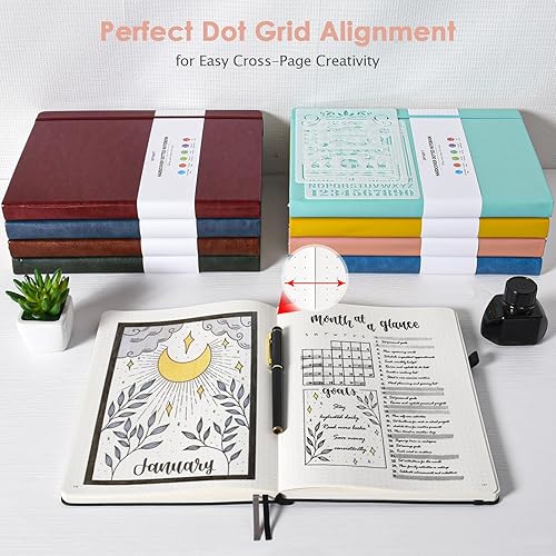 Miniatura 6 de Cuaderno de puntos, 312 páginas numeradas, cuaderno grande B5 de cuero de tapa dura, cuaderno de 3.53 ozyd con páginas de índice, diario de puntos