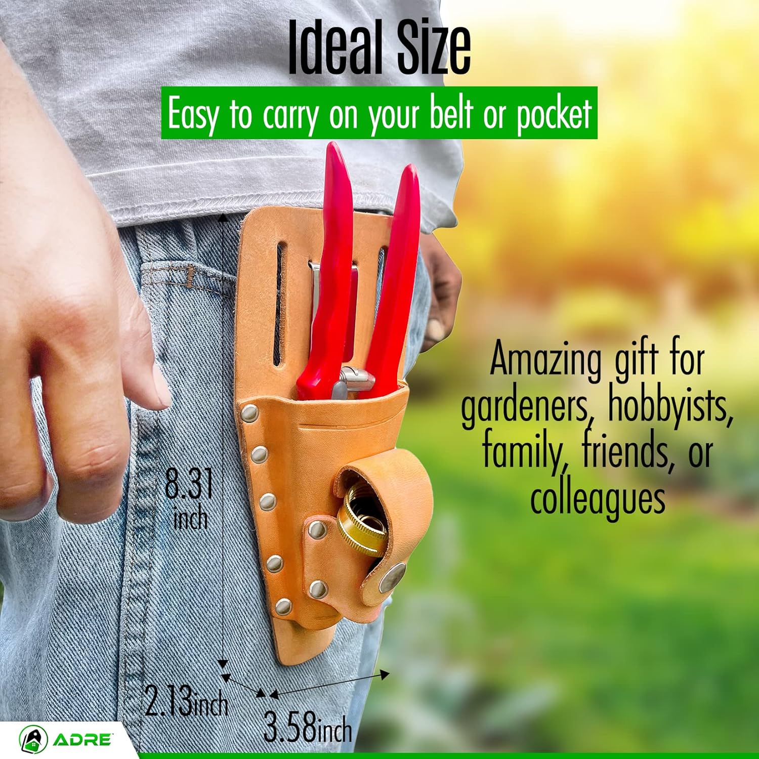 ADRE Leather Holster for Pruning Shears - Multipurpose Tool Pouch for Shears, Scissors, Utility Tools - Protective Leather Utility Pouch for Gardening Tools Beige