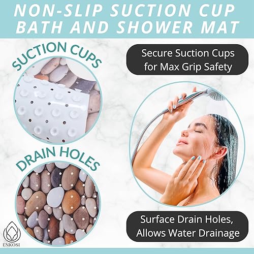 Miniatura 2 de ENKOSI Alfombra de baño  Alfombra antideslizante grande de 40 x 16 pulgadas con ventosas y agujeros de drenaje  Alfombra de baño extra larga para