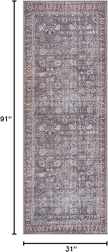 Miniatura 2 de Bloom Rugs - Alfombra lavable de 7 pies color marrón y gris oscuro, tapete desgastado para entradas, pasillos y cocinas