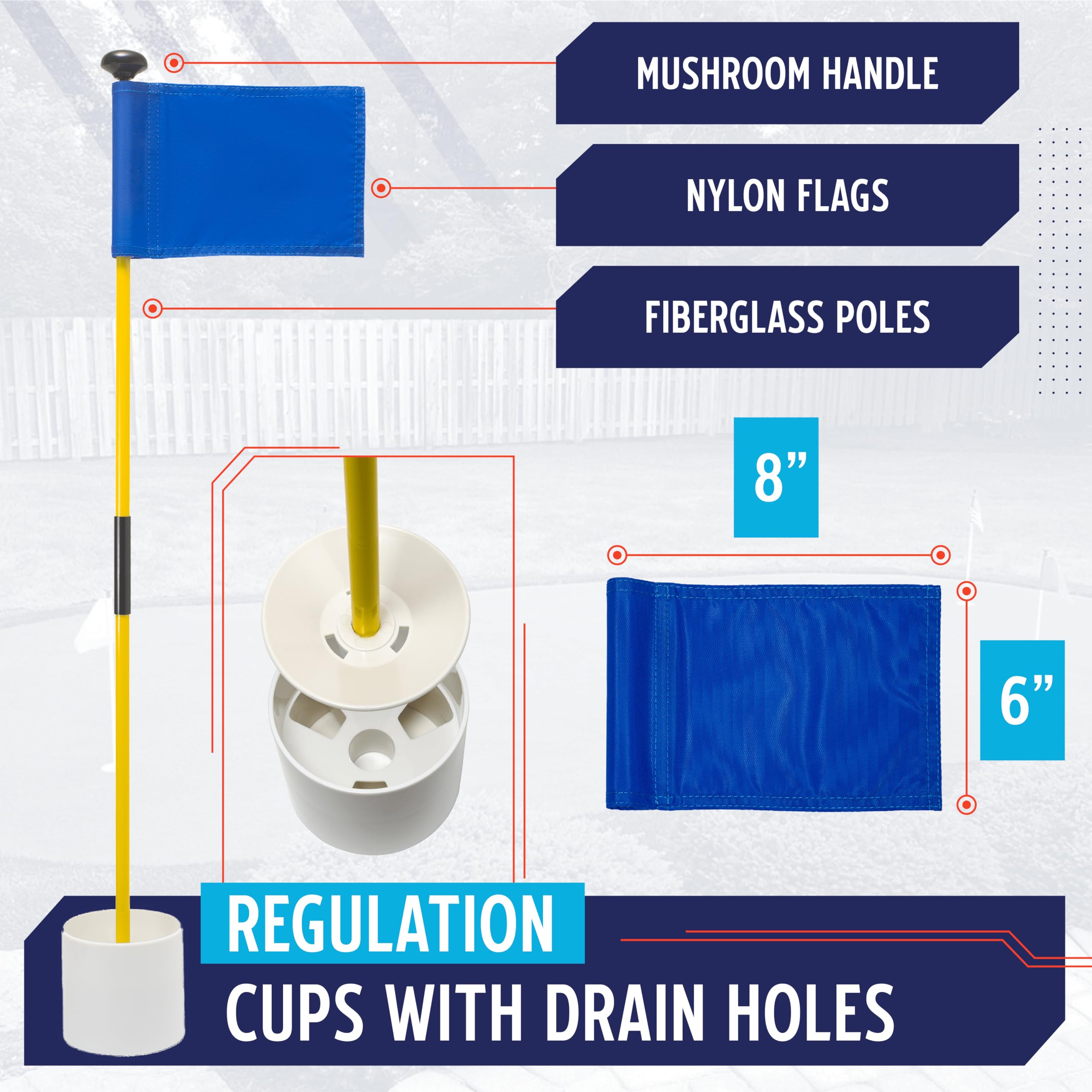 Murray Sporting Goods Golf Loch Cup Flaggen-Set von 3 – Mini-Golfflaggensticks mit Flagge und Cup zum Putting Greens oder Übung Löcher (weiß)