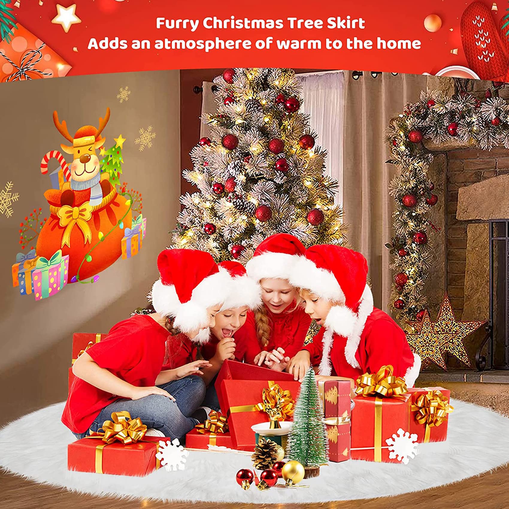 Gonna Per Albero Di Natale In Pelliccia Sintetica - Tappeto Decorativo 90cm Per Base Albero - Foto 6