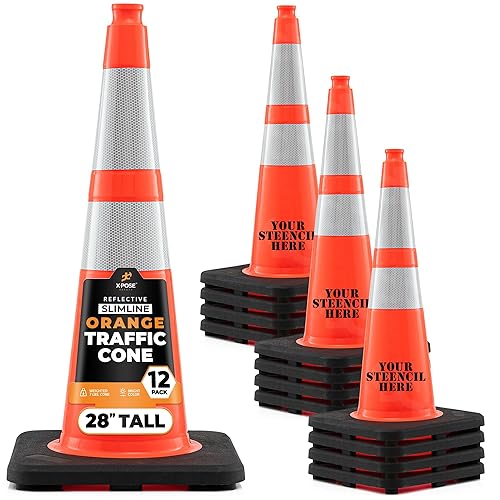 Miniatura 67 de Xpose Safety Conos de tráfico naranjas de 28 pulgadas con collares de 6 y 4 pulgadas, 1 paquete – Cono de seguridad de plástico PVC multiusos para