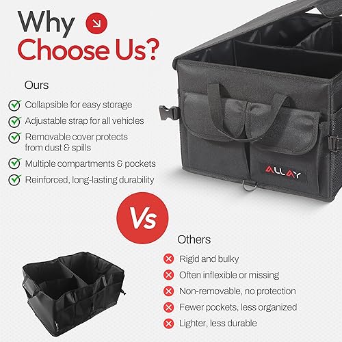 Miniatura 7 de ALLAY Organizador de maletero para automóvil con tapa, organizador plegable para maletero de SUV, caja de automóvil y almacenamiento con múltiples