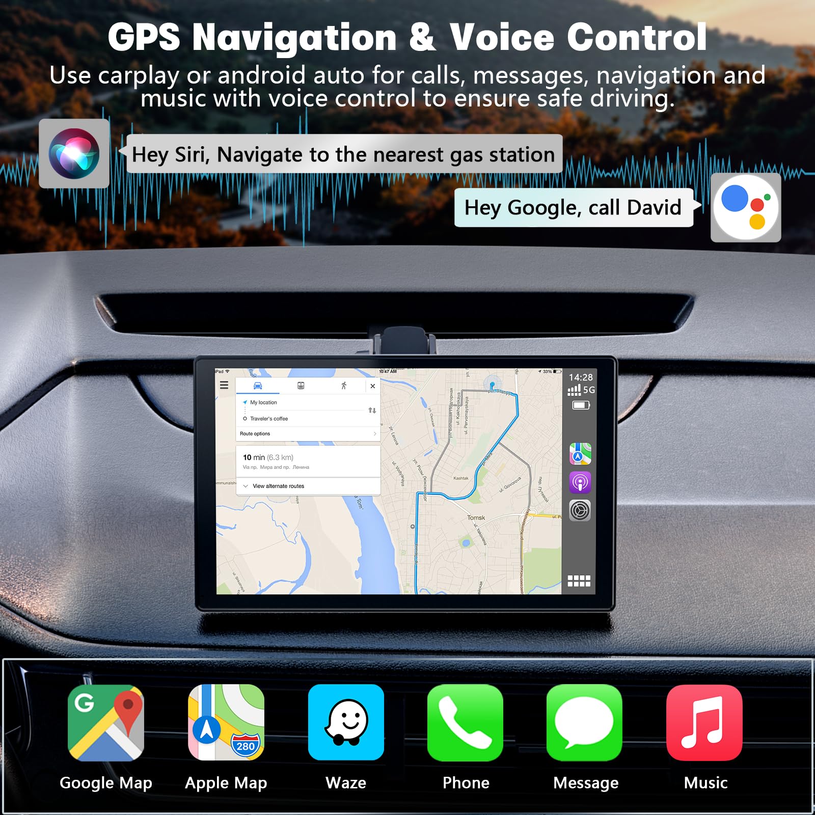 Ekran Carplay 9'' do samochodu, bezprzewodowa Carplay i Android Auto, obrotowy ekran do odtwarzania samochodu z kamerą cofania 1080P, ekran samochodowy Android z łączem lustrzanym, Bluetooth