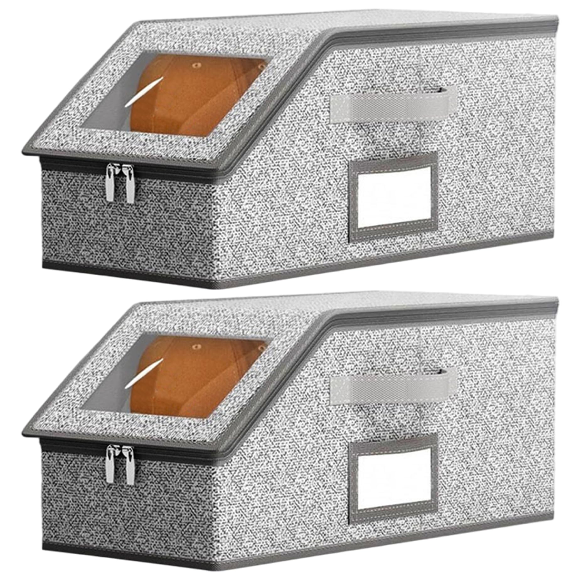 Qoidrfofse 2Pcs Hat Organizer Boxes, Stackable Hat Storage for Baseball Caps, Holds up to 24 Baseball Cap Organizer with Visible Window & Handle for Closet, Grey
