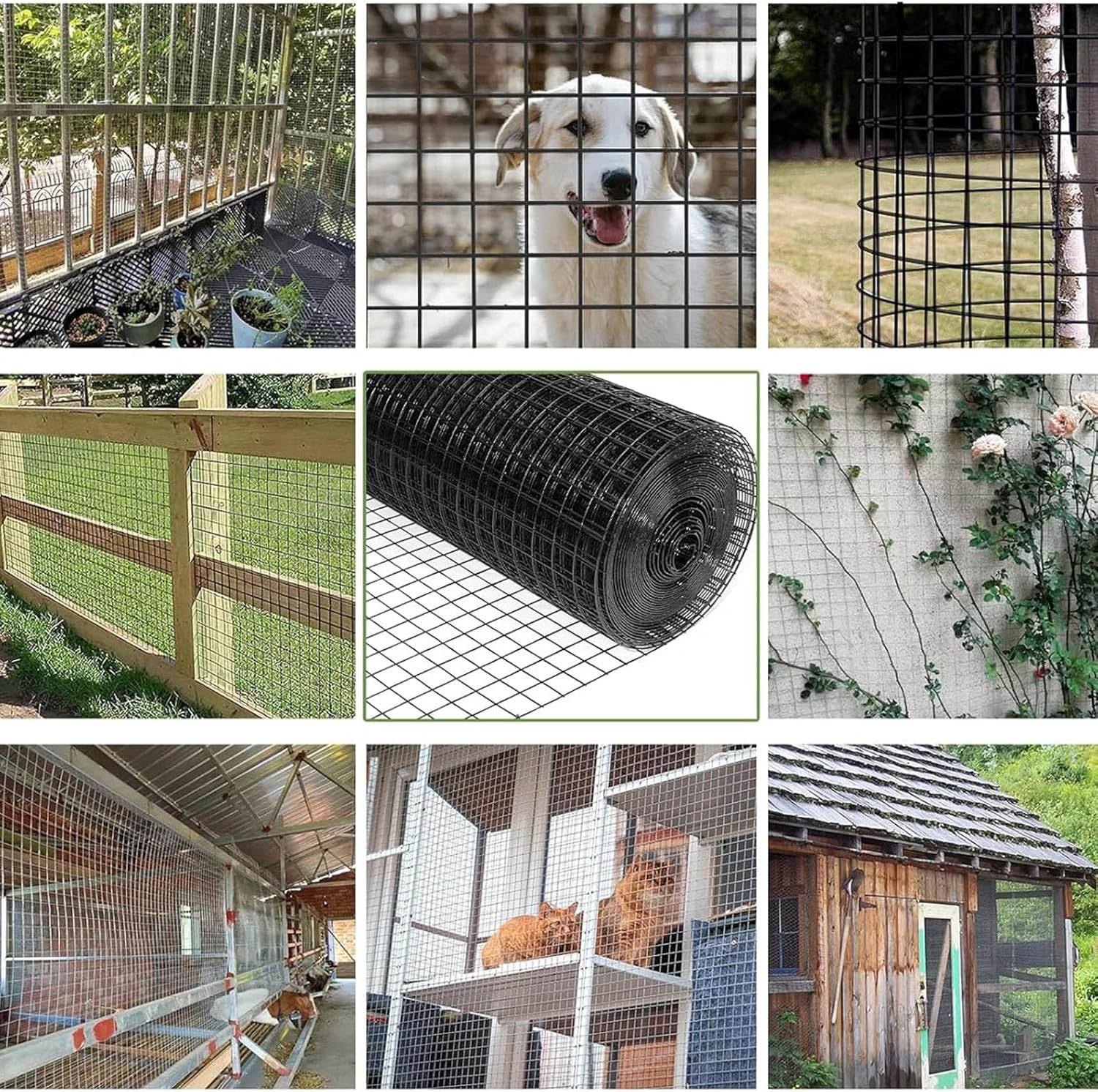 Black 2.3in Hardware Cloth Fence, Chicken Wire Fencing Roll, Metal Garden Fence Tree Guard Hardware Mesh Wire Fences Roll, Easy to Cut, for Rabbit/Duck(1.0x5m(3.3x16.4ft))