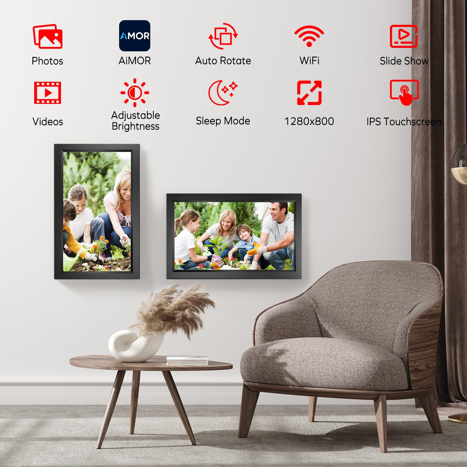 Cadre photo numérique WiFi 64 Go, 10,1 pouces, écran tactile IPS 1280 x 800, rotation automatique, cadre photo électronique pour partager des photos ou des vidéos via l'application AiMOR, le meilleur