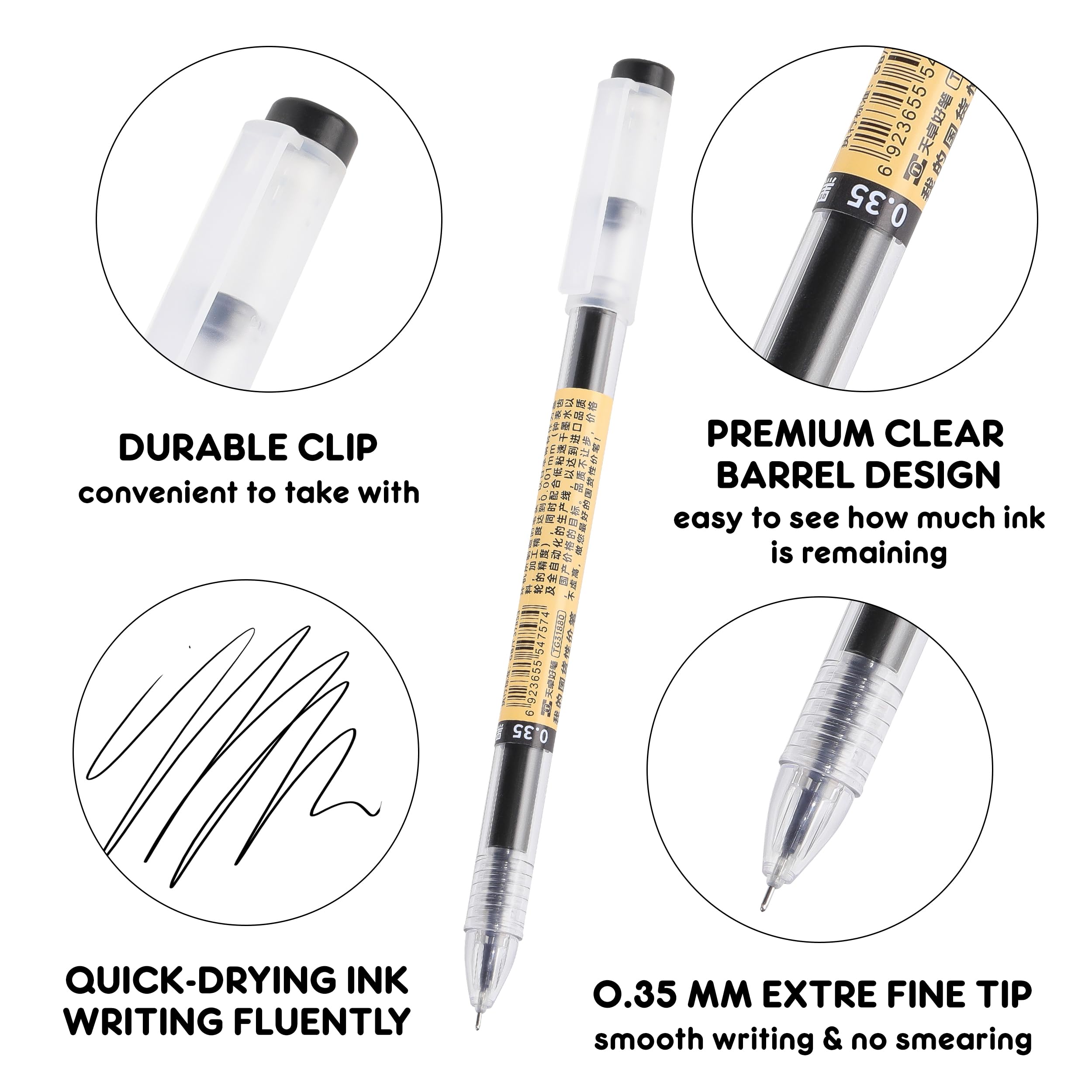 Bolígrafos de tinta de gel de estilo japonés de tinta líquida, bolígrafos de tinta de secado rápido de 0,35 mm, punta ultrafina, bolígrafo premium para oficina, escuela, suministros de