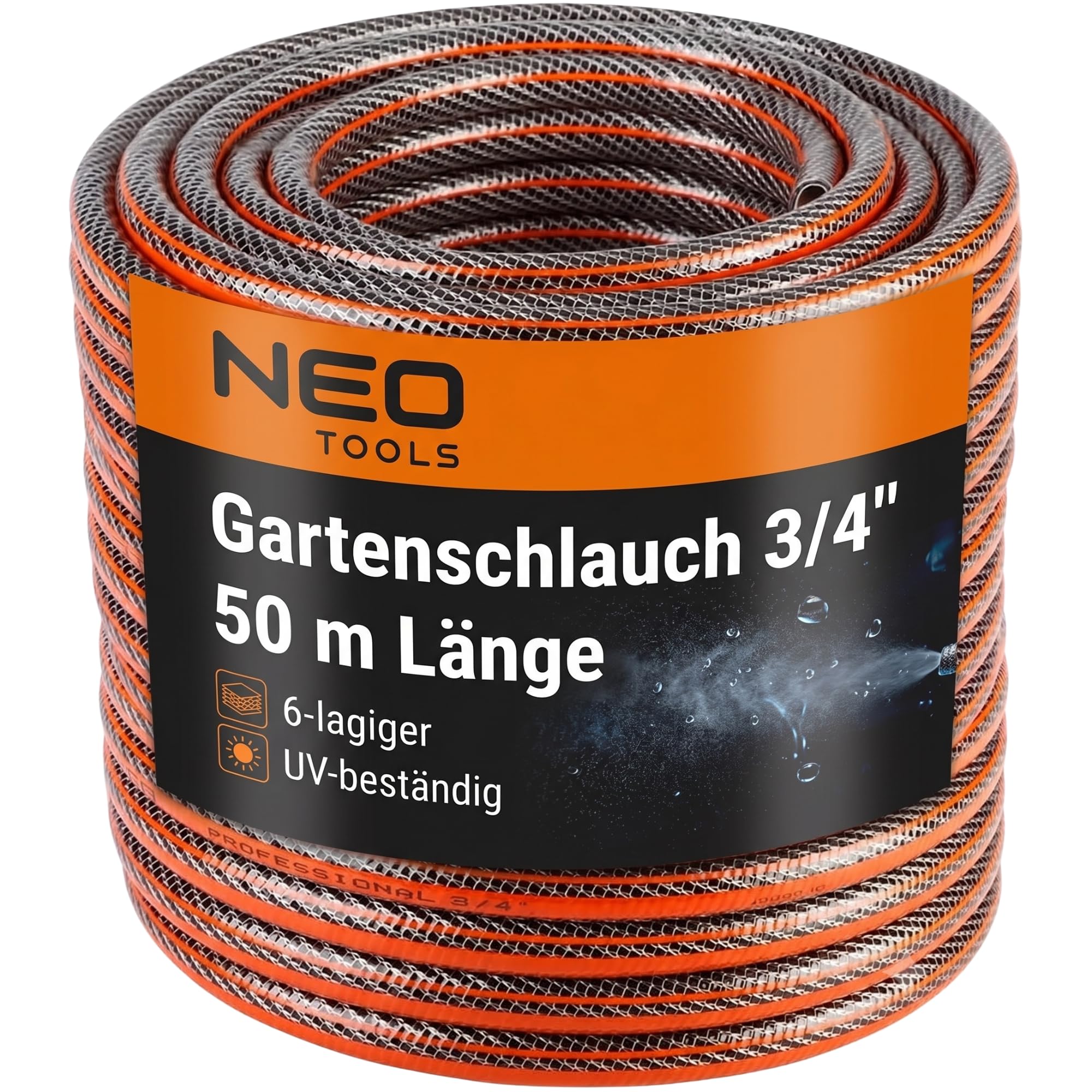 NEO TOOLS Manguera de jardín Profesional de 6 Capas, 1/2"o 3/4" | PVC, Reforzado con Cruz de poliéster y Tejido Tricot | Food Safe: Apto para Agua Potable | Diferentes diseños