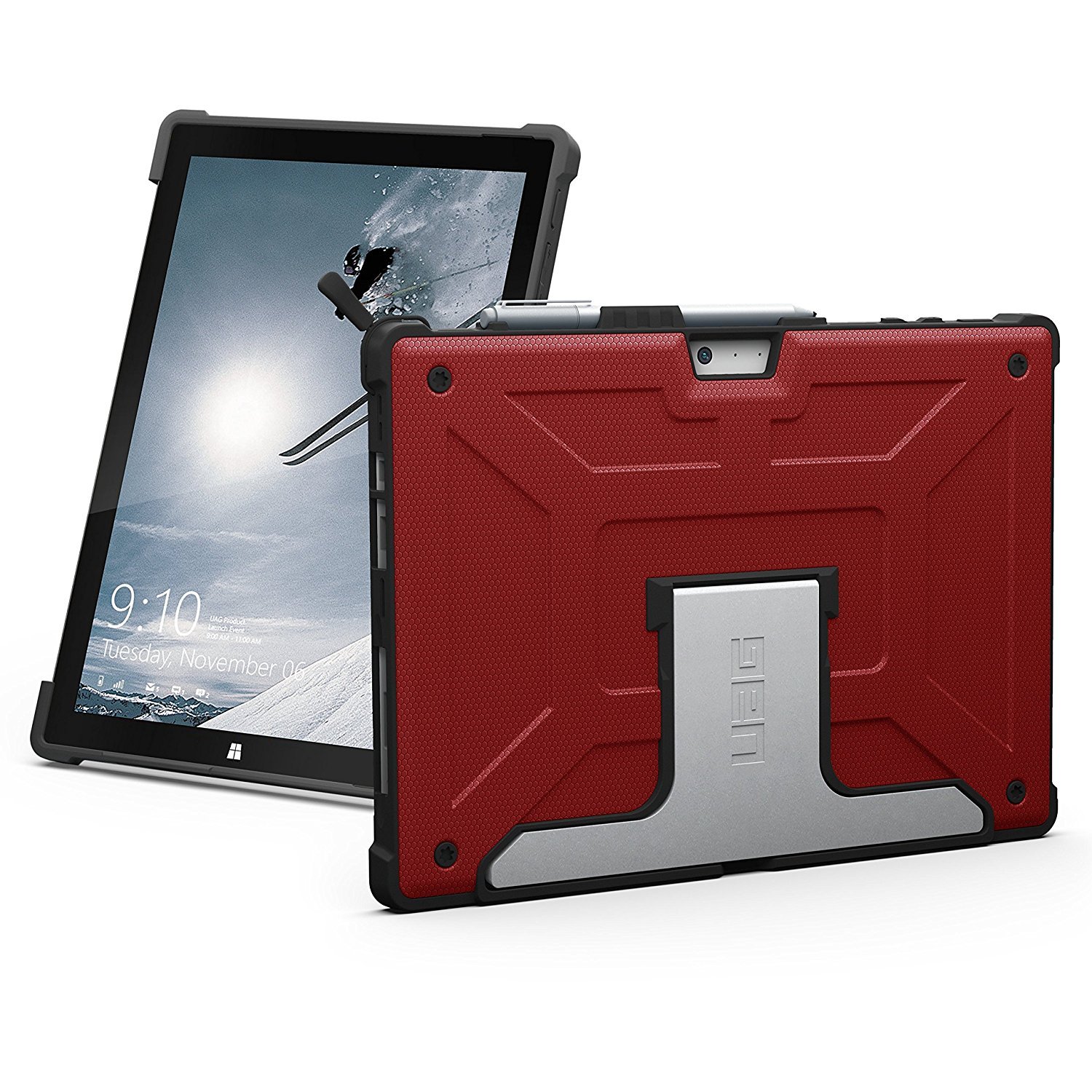 URBAN ARMOR GEAR Folio Schutzhülle für Microsoft Surface Pro 4 - rot [Microsoft zertifiziert | TypeCover kompatibel | Surface Pen Halterung | Stoßfest | Standfunktion] - UAG-SFPRO4-RED-VP