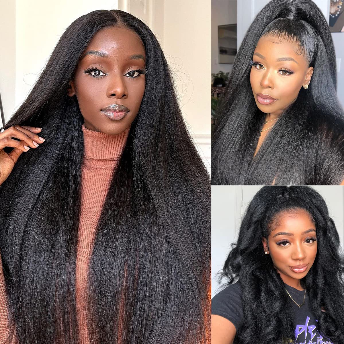 Kinky Straight Wig 13x4 Lace Front Wigs Human Hair for Women，18 inch Glueless Kinky Straight Human Hair Wig Pre Plucked HairLine with Baby Hair,180% Density Yaki Straight Wigs Natural Black Color