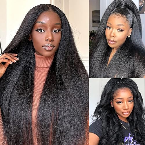 Miniatura 9 de ZIYU Peluca de cabello humano lacio tipo afro, pelucas de cabello humano lacio Yaki sin pegamento, línea de cabello prearrancado con abuelitos