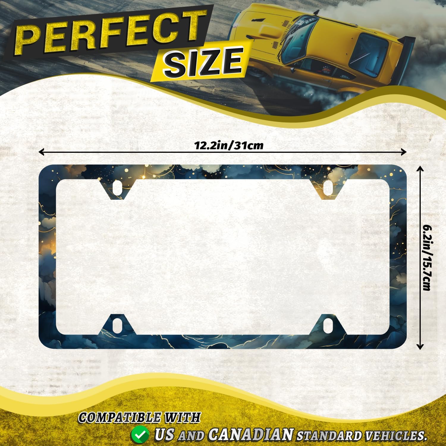 2Pack Beautiful Night Starry Sky License Plate Frame Galaxy Personalized Nebula Stars License Plate Holder for Front or Rear Car Tags Stainless Steel Car Decoration with Screws 6.2 X 12.2 inch