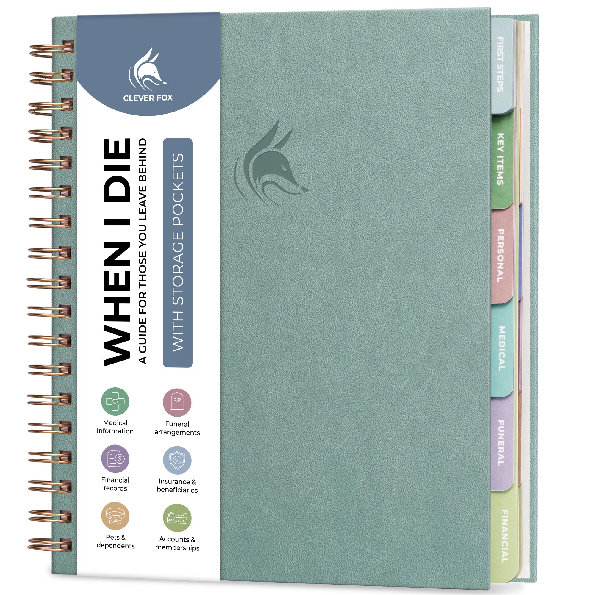 Clever Fox When I Die Planner With Pockets for Documents – End-of-Life Organizer Binder for Important Personal Info & Final Wishes (Rose Gold)