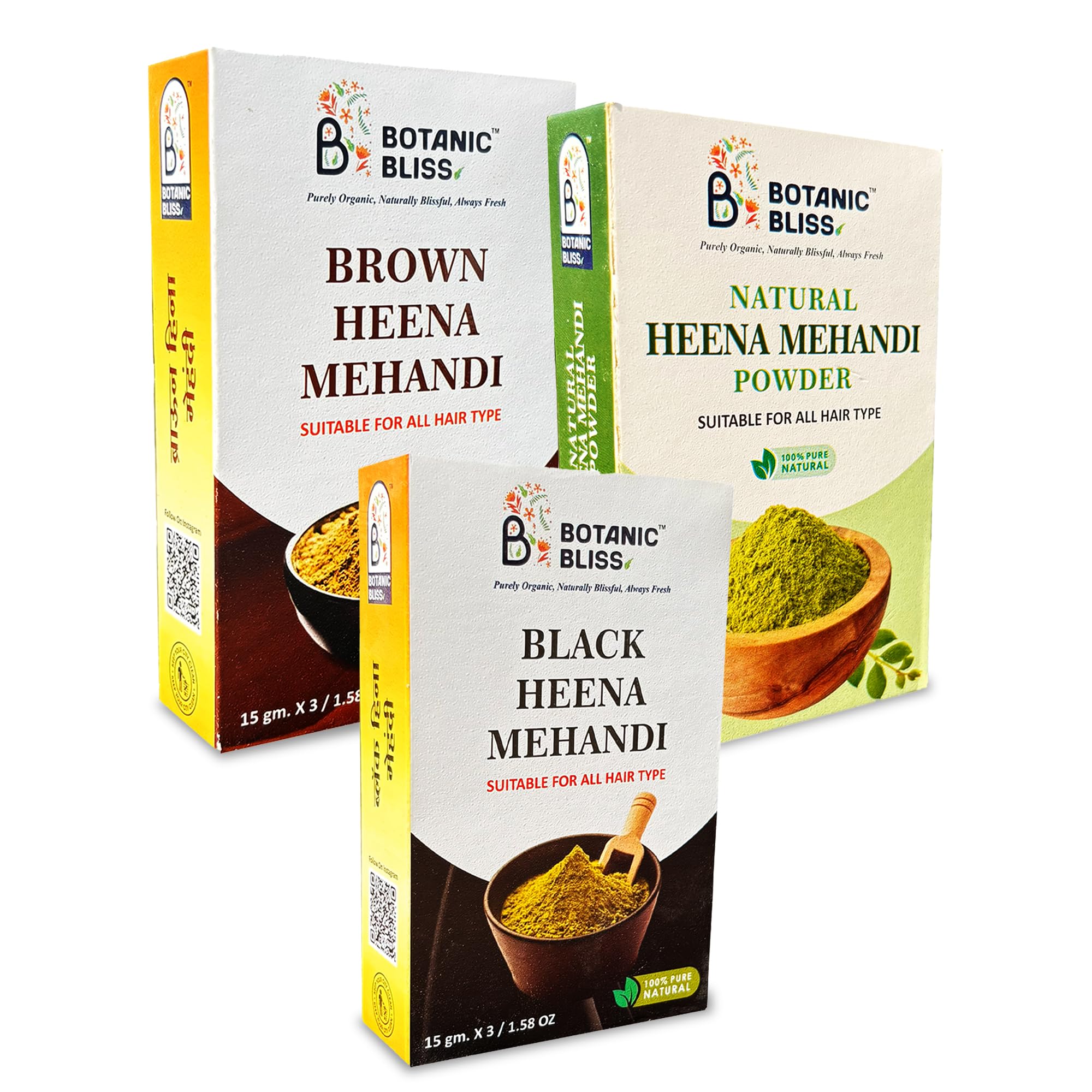 Botanic Bliss Heena Combo 100gm | Natural Henna + Brown Heena + Black Henna | Herbal Hair Color Powder | Chemical Free-image-13